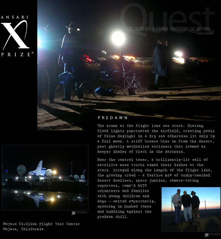 quest: the scene from the Spaceship One X1 launch site