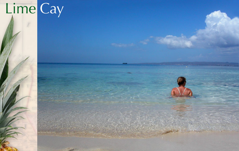 Lime Cay: Lauren sits in the surf... 