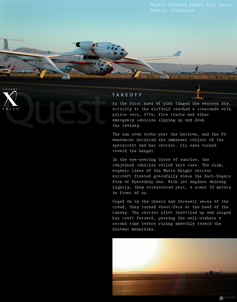 quest: Spaceship One rolls out with the first light of dawn