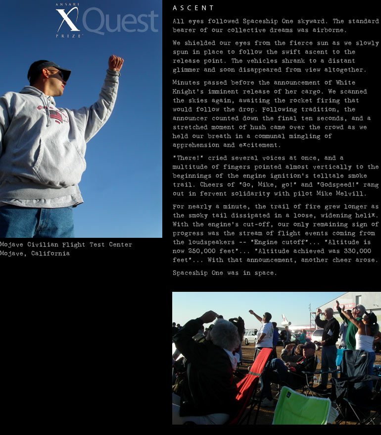 Quest: Christopher and the rest of the crowd watch as Spaceship One ascends